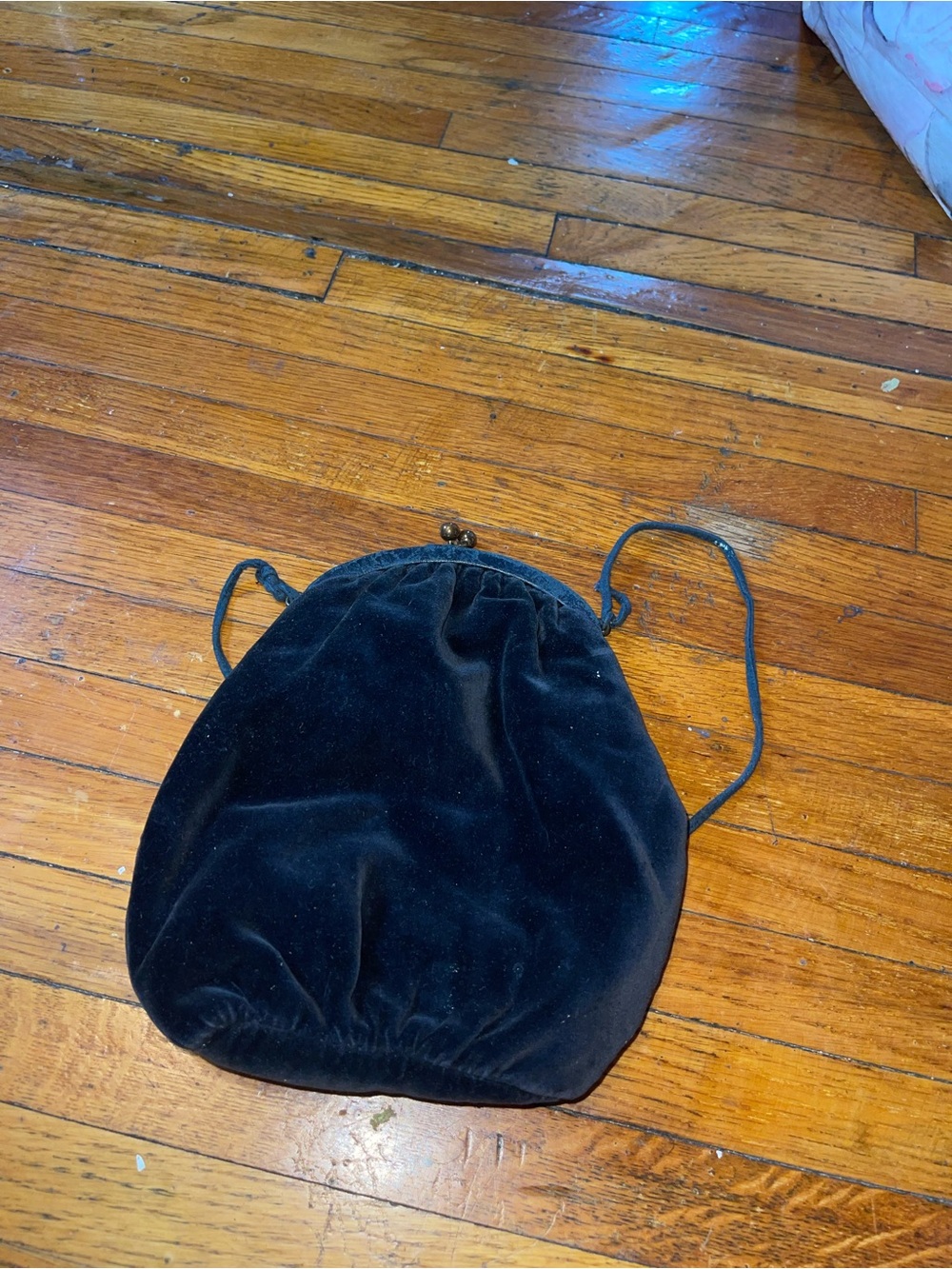 Vintage Black Velvet Kiss-Lock Evening Bag - 22” Length